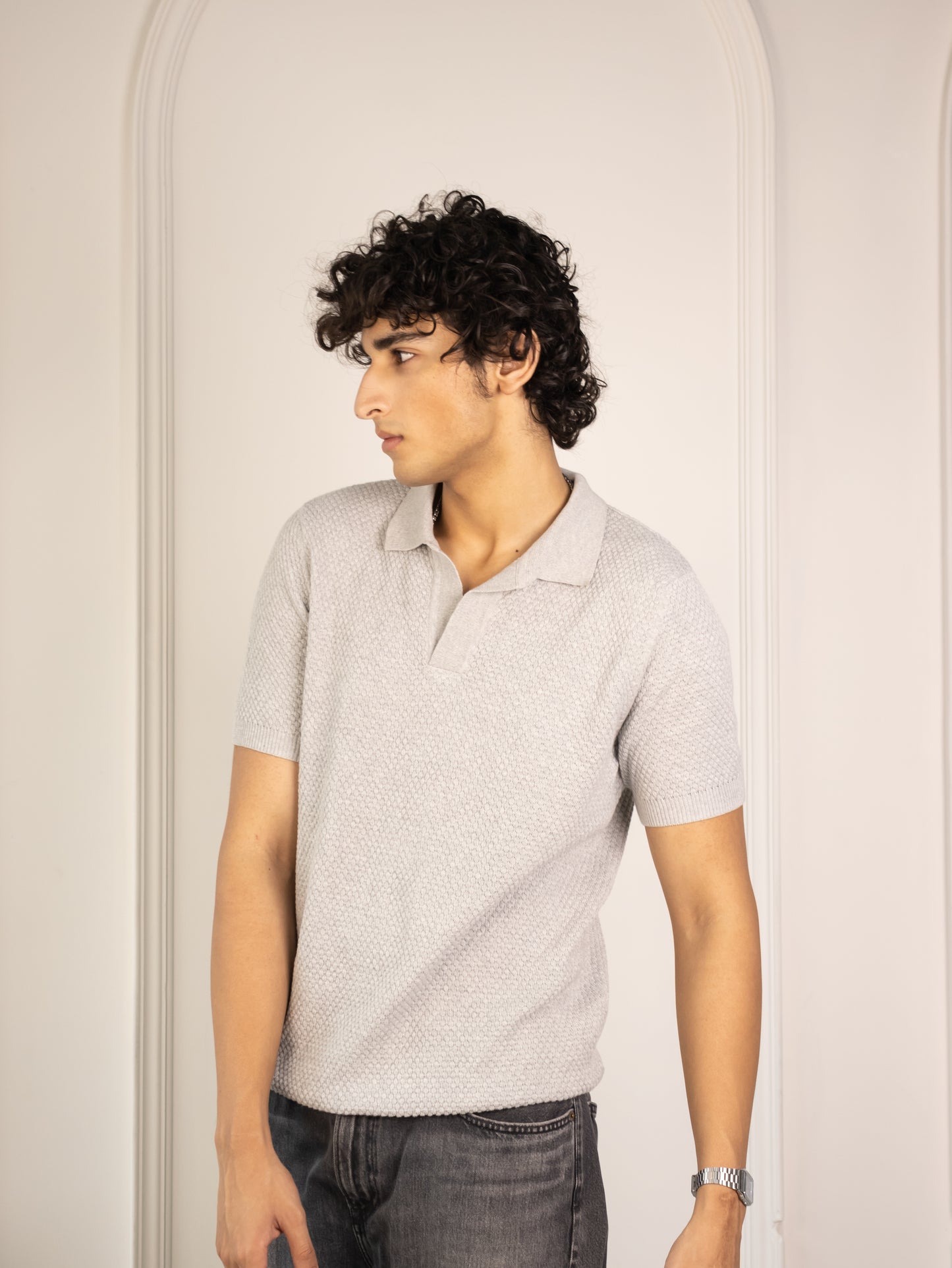 Waffle Knit Polo (Smoke)