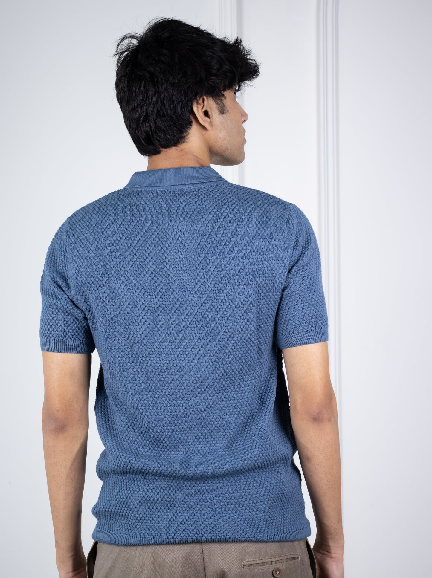 Waffle Knit Polo (Azure)
