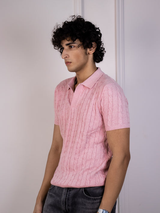 Cable Knit Polo (Cherry Blossom)