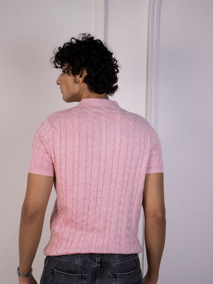Cable Knit Polo (Cherry Blossom)