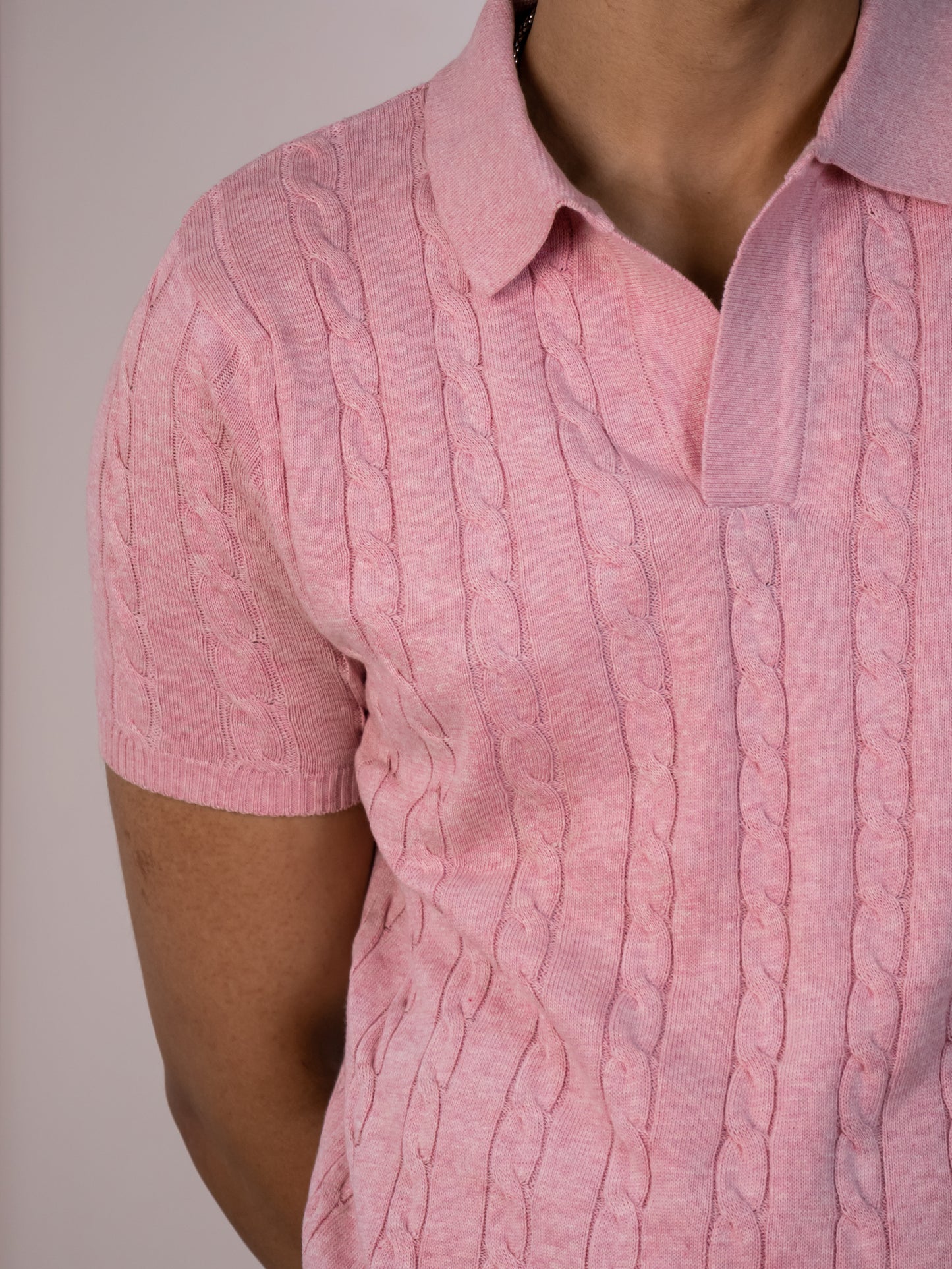 Cable Knit Polo (Cherry Blossom)