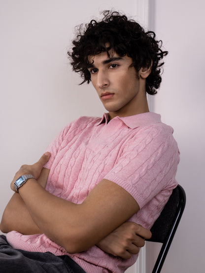 Cable Knit Polo (Cherry Blossom)