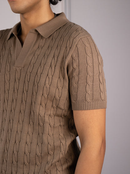 Cable Knit Polo (Macchiato)