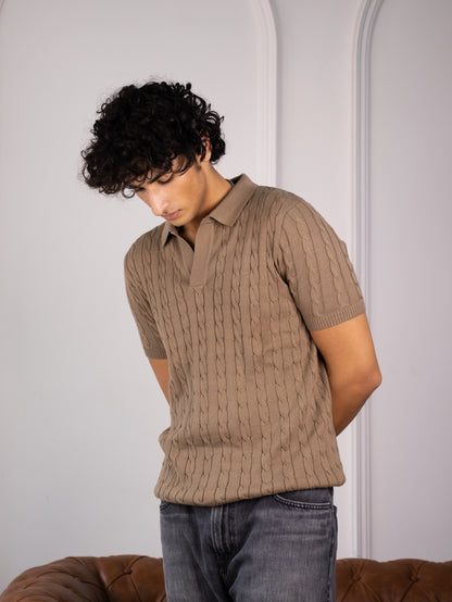 Cable Knit Polo (Macchiato)